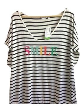NWT BOXY Reitmans  jersey top striped soft Smile spring summer graphic 2X